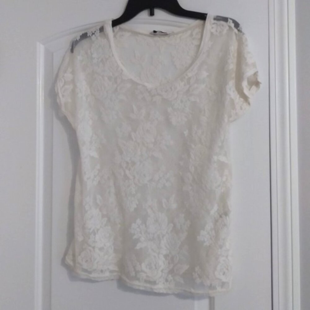 NEU LOOK White Lace Women's Top Sz- 12 (M)
